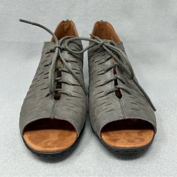 Rockport Boots Cobb hill Womens Leather Open Toe Lace Up Block Heels Size 9W. - Picture 7 of 13